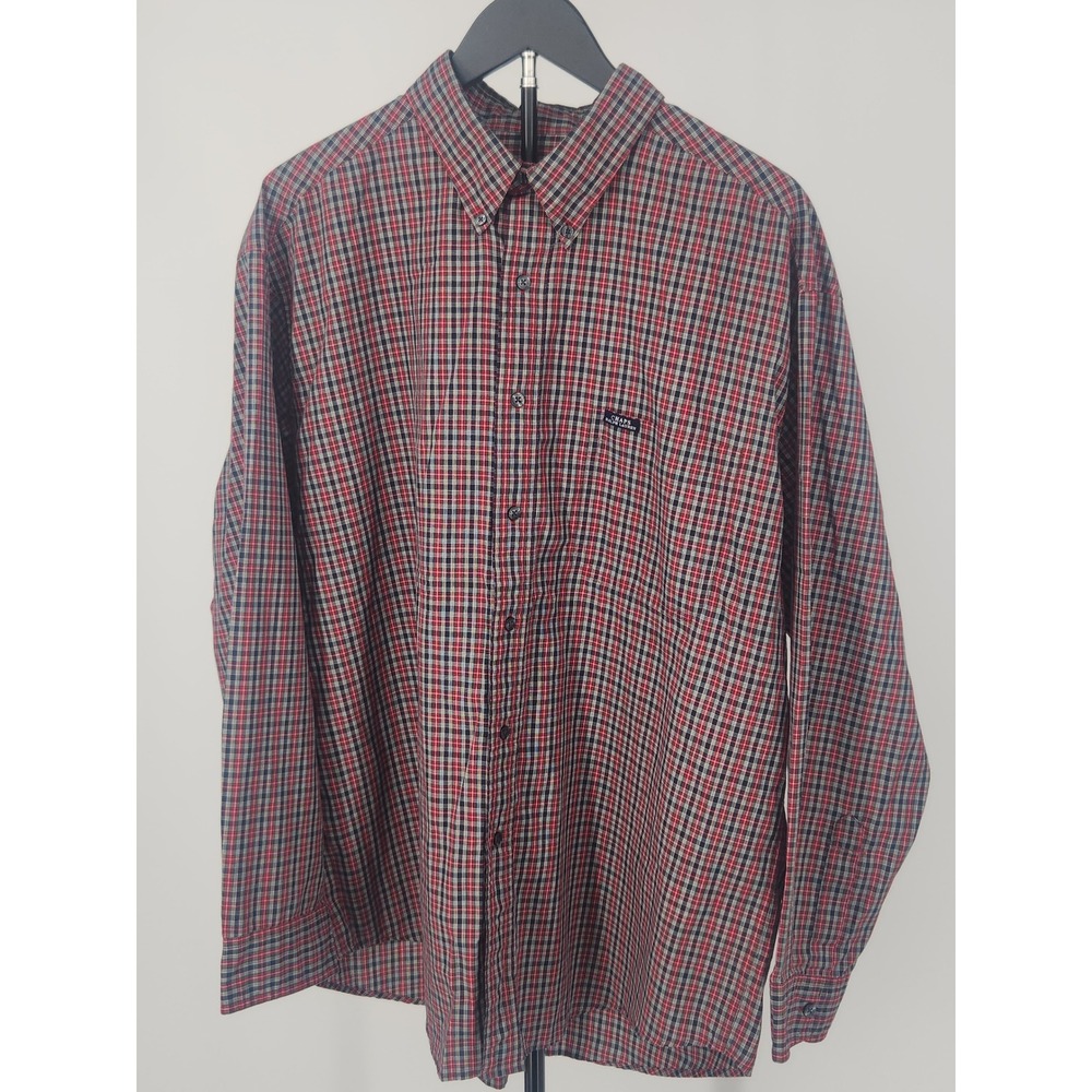 Chaps Ralph Lauren Mens XL Red Navy Blue Plaid Button Down Shirt Long Sleeve
